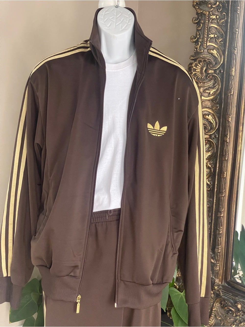 adidas Originals Brown Track Jacket with Gold Stripes
